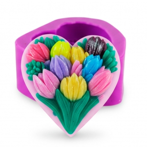 Серце в тюльпанах 75 г 2D силіконова форма