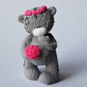 Teddy with wreaths and bouquets 3D silicone mold